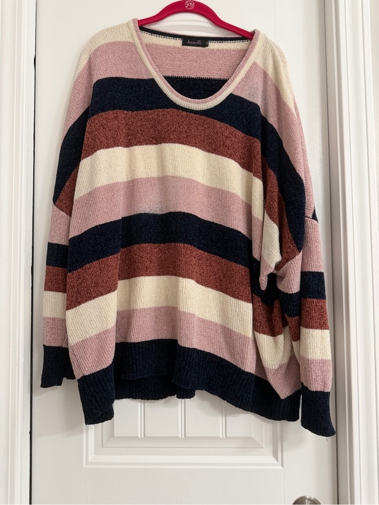 Amaryllis Sweaters - Striped Crewneck Sweater in Pink, Navy, Cream & Rust